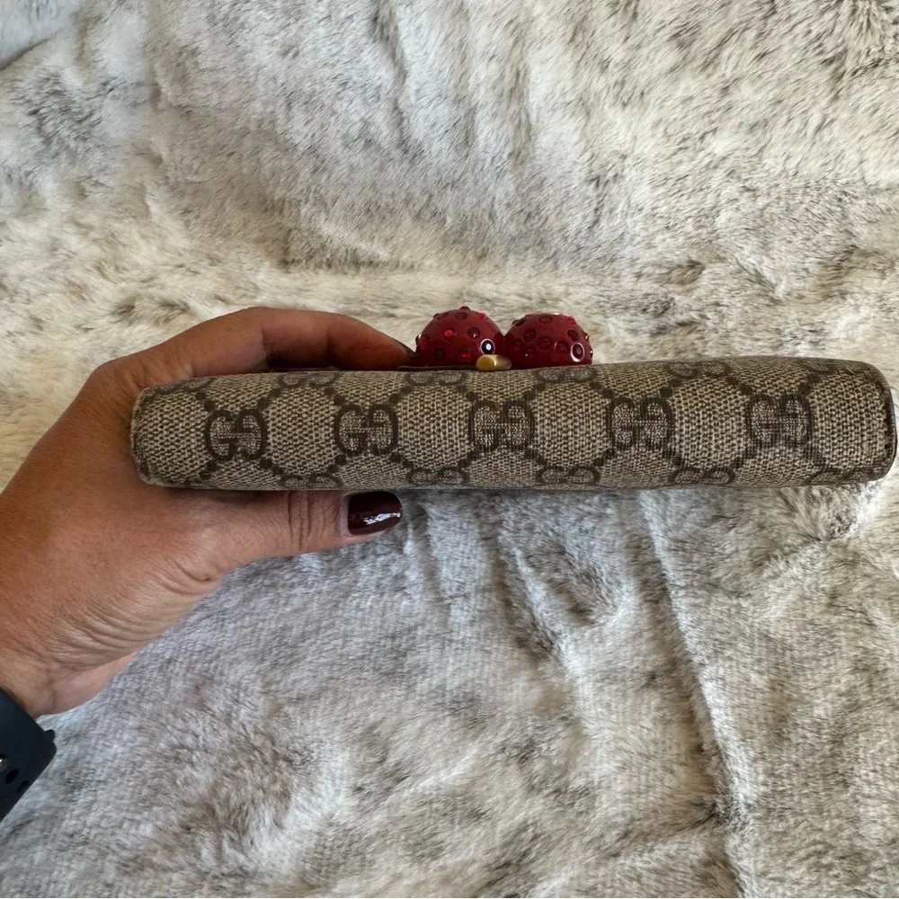 Gucci Beige Monogram Crossbody with Red and Green Cherry Accent P0264